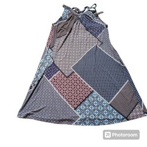 Artisan NY Sz Small A-Line Tie Back Patchwork Pattern Shelf Bra Boho Dress